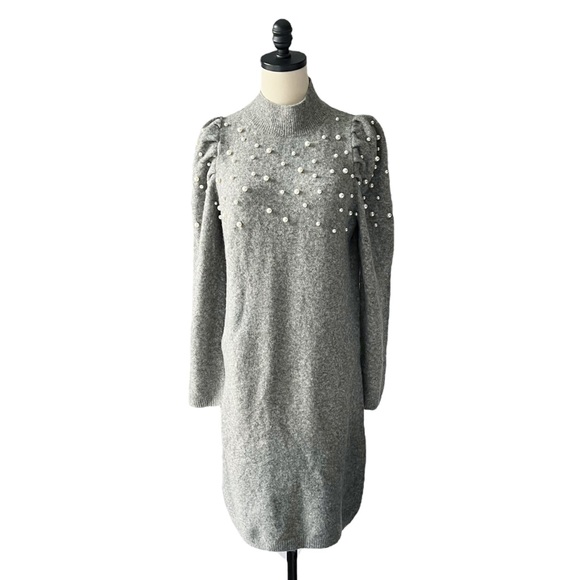 Ann Taylor Pearl Mock Neck Sweater Dress in Grey | M PETITE NWT - Picture 3 of 11